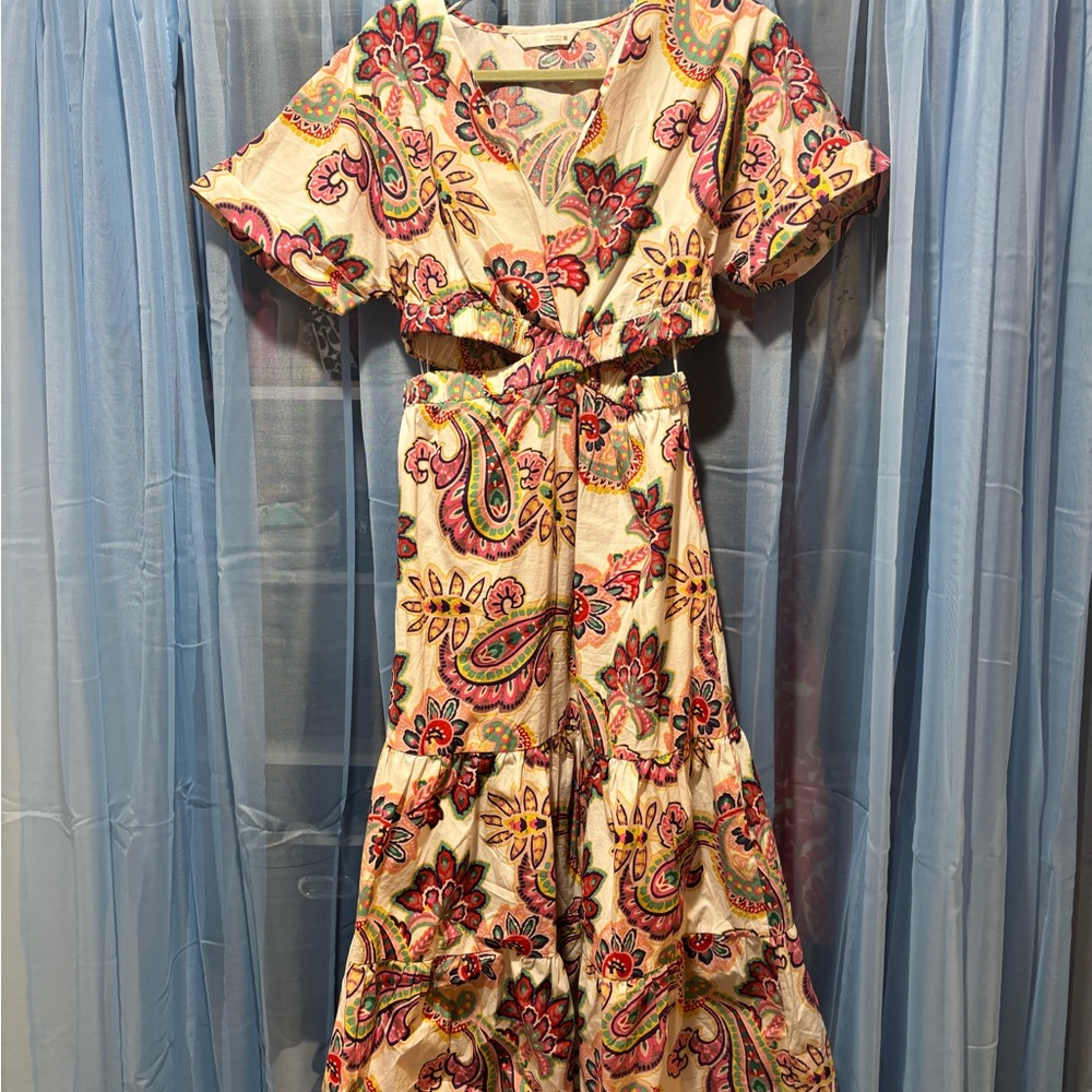 Zara Paisley Print Maxi Dress - Cream and Pink